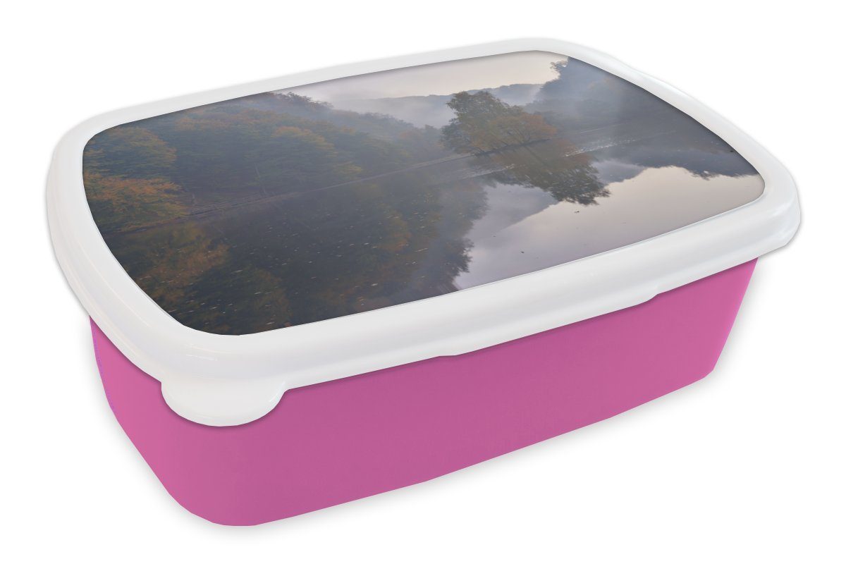 Brotbox rosa Kunststoff, im Wälder der (2-tlg), MuchoWow Kunststoff für Spiegelung Mädchen, Schweden, Brotdose Söderåsen-Nationalpark Snackbox, Kinder, in Lunchbox Erwachsene,