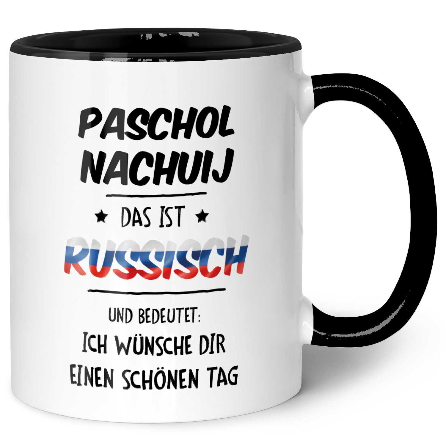 GRAVURZEILE Tasse bedruckt mit Spruch - Paschol Nachuij - Lustige Geschenke, aus Keramik, - Farbe: Schwarz & Weiß