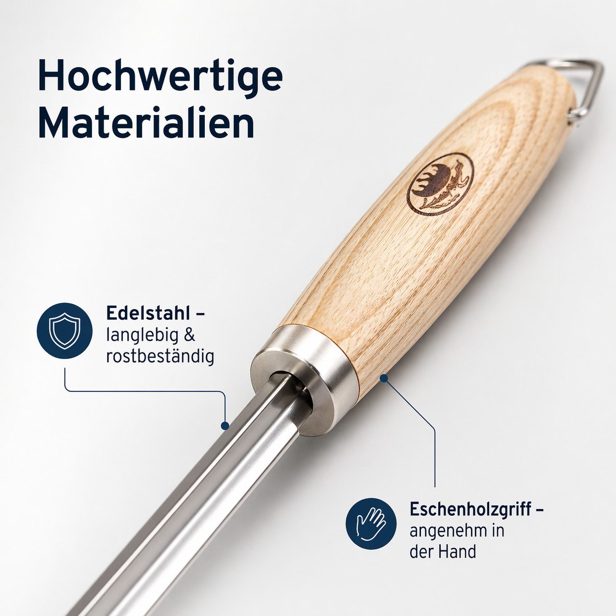 esschert design Grillspieß Grillspieß aus Edelstahl mit Eschenholzgriff, V-förmig, 55 cm (1-St), V-Förmig