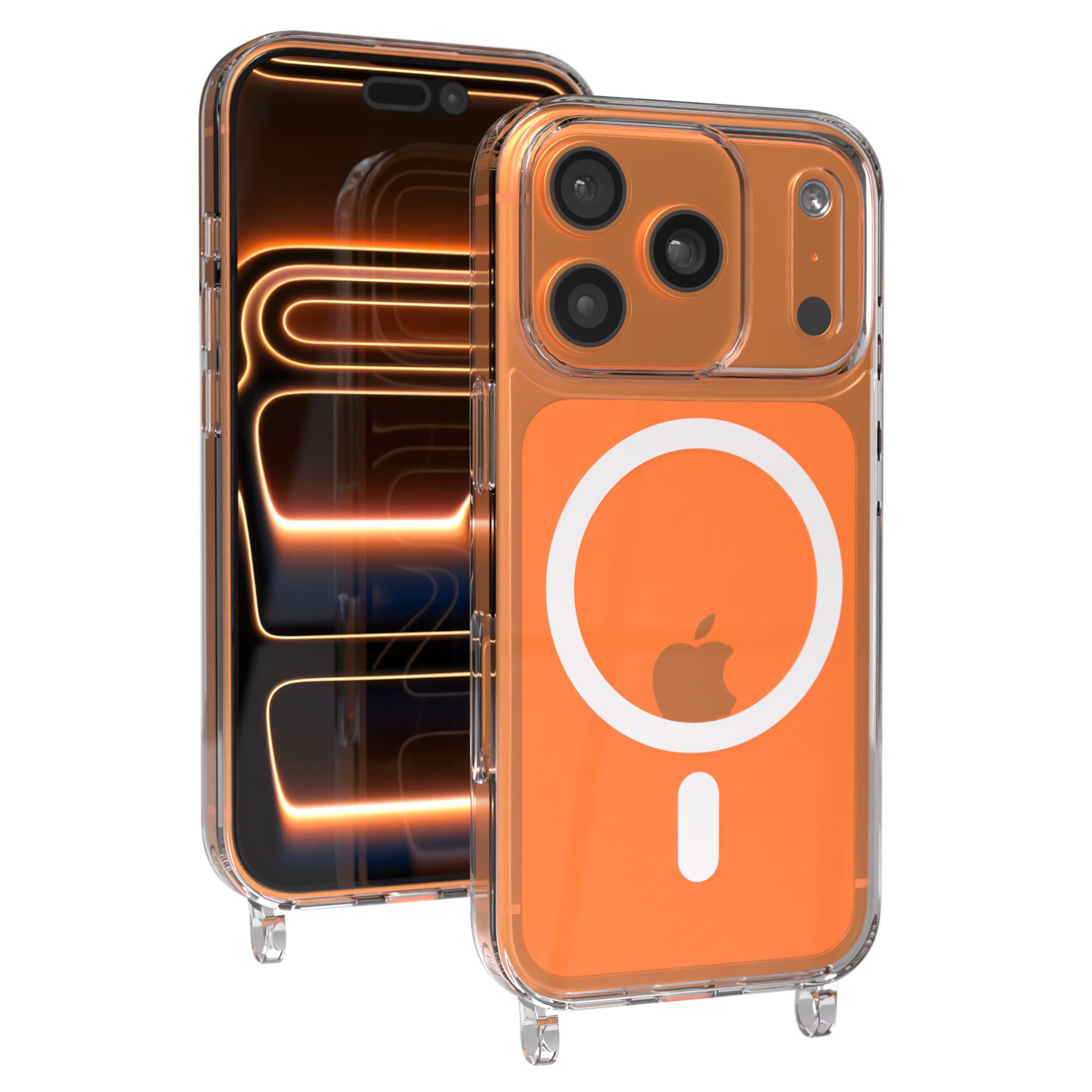 EAZY CASE Handykette MagSafe Handyhülle für Handyketten Apple Modelle 6,3 Zoll, MagSafe Silikonhülle mit Ösen, Transparent für Apple iPhone 17 Pro