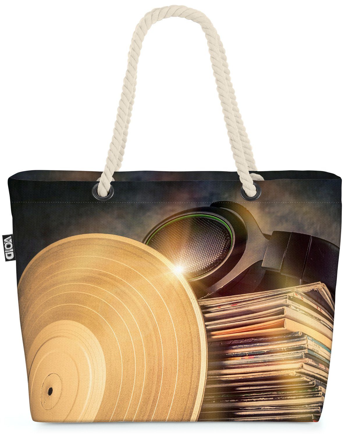 VOID Strandtasche (1-tlg), Vinyl records and headphones in retro style Musik Record Schallplatte