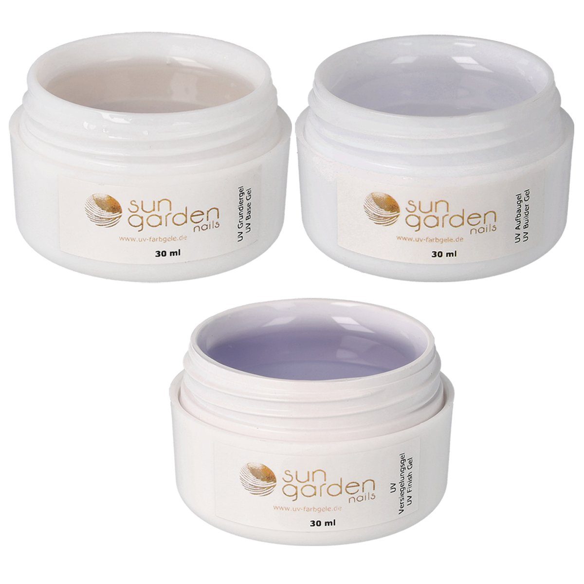 Nagellack 3 x 30 ml UV Classic Gel Set - Grundiergel + Aufbaugel + Versiegelungs