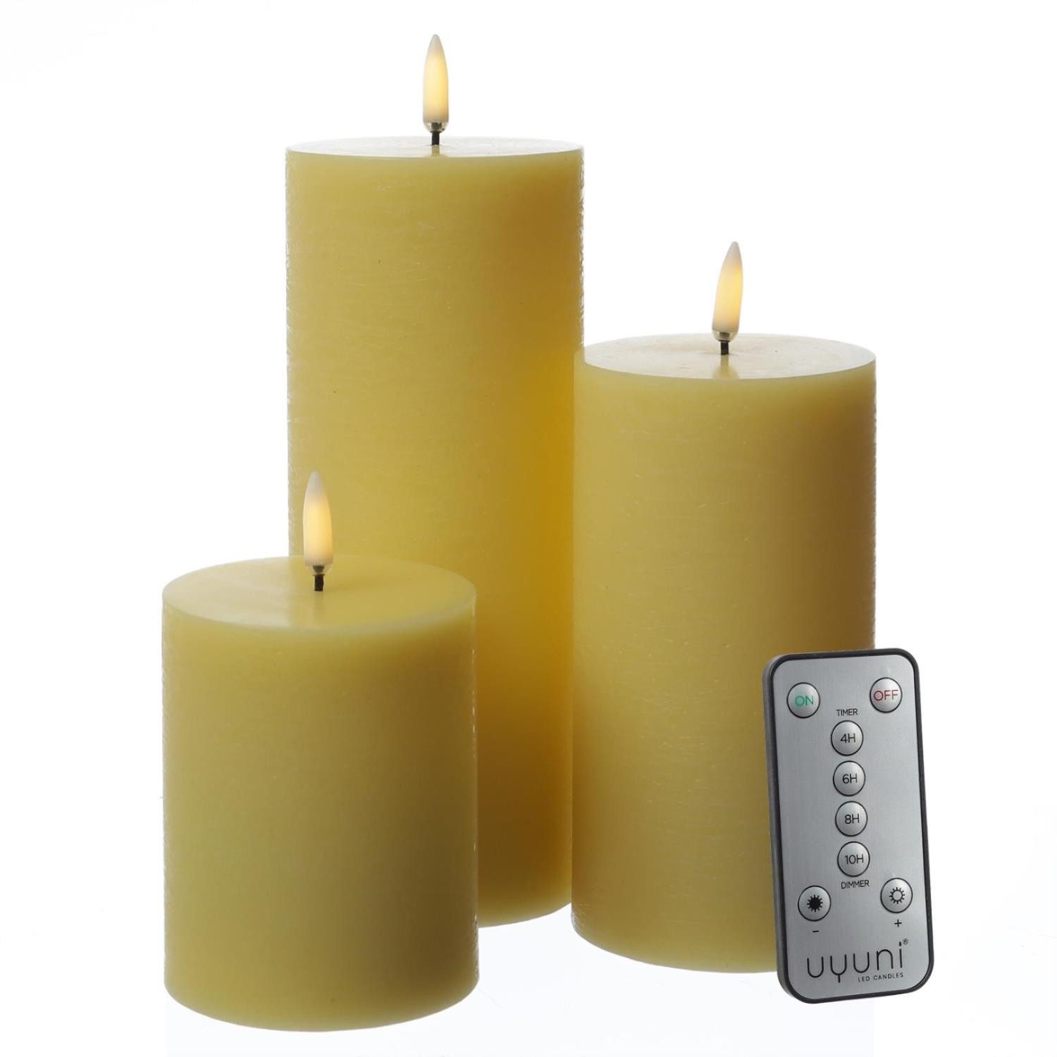 UYUNI Lighting LED-Kerze LED Свечиset PIA Uyuni Rustik-Optik 3 Größen mit Batterien Fernb. (3-tlg)