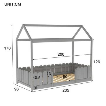 Flieks Kinderbett (1-tlg), Hausbett Kiefernholz 90x200cm ohne Matratze