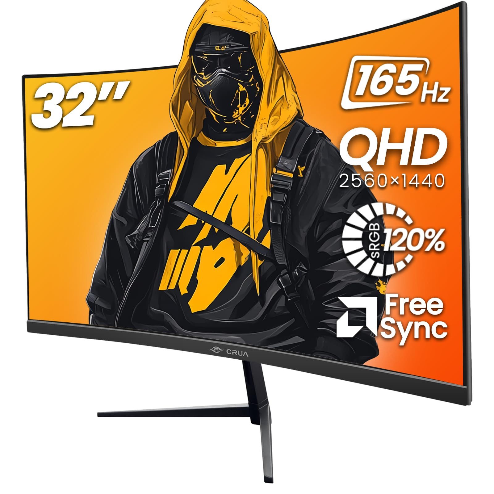 CRUA 2K QHD 2560x1440P, 144Hz/165Hz Computermonitore Curved-Gaming-Monitor (81 cm/32 ", 2560 x 1440 px, QHD, LCD)