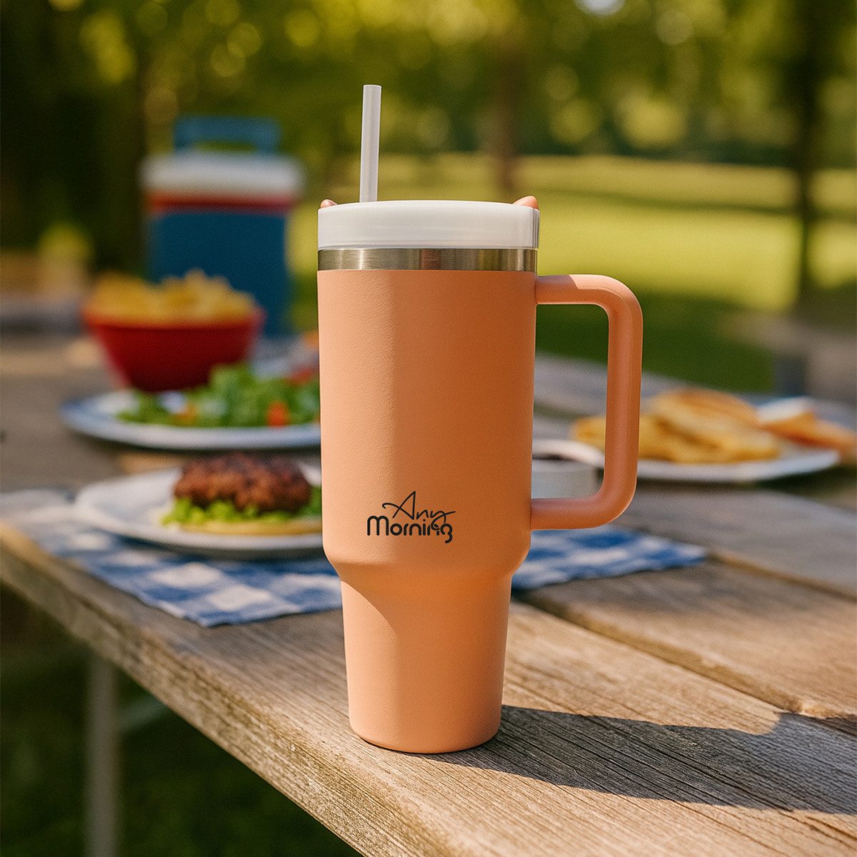 ANY MORNING Thermobecher Any Morning XL Edelstahl Thermosbecher – 1200 ml, Lachsfarben, extra l – Bild 4 von 5