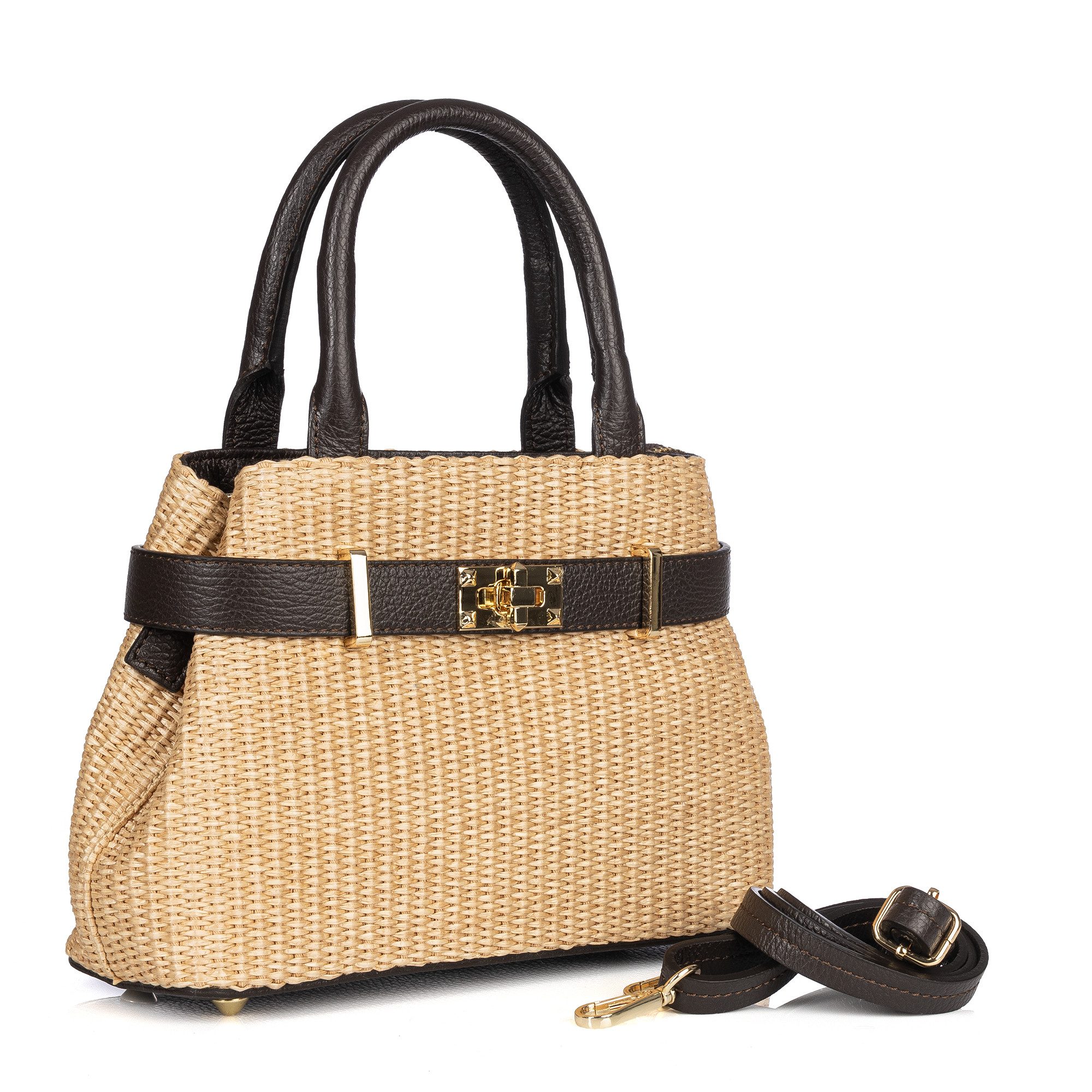 Trachtentasche Damen Raffia-Tasche mit Lederdetails