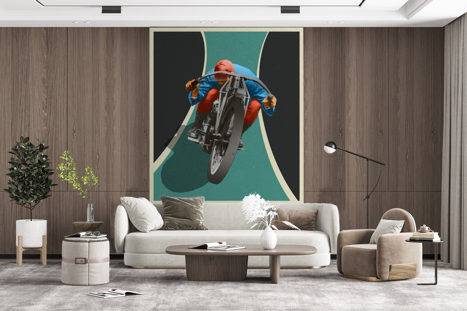 Wohnzimmer, Tapete Motorrad - Fototapete Vinyl (3 - Vintage MuchoWow für - Mancave bedruckt, Wandtapete St), Matt, Montagefertig Zitate,