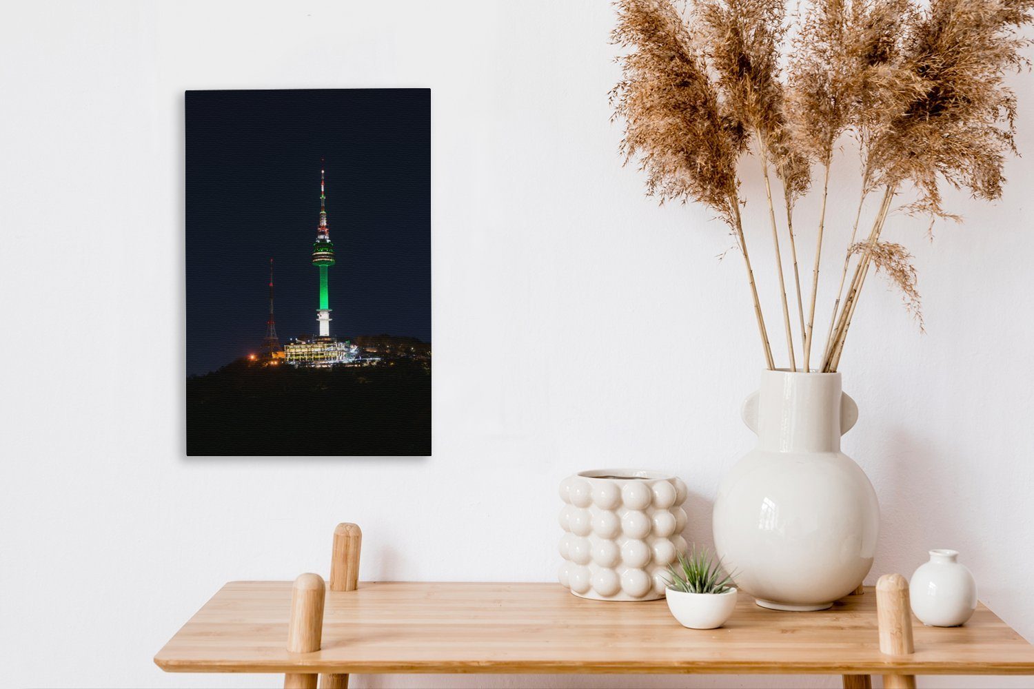 Tower Zackenaufhänger, Licht, Nacht Gemälde, Leinwandbild N-Seoul 20x30 fertig - Leinwandbild St), - inkl. (1 cm OneMillionCanvasses® bespannt