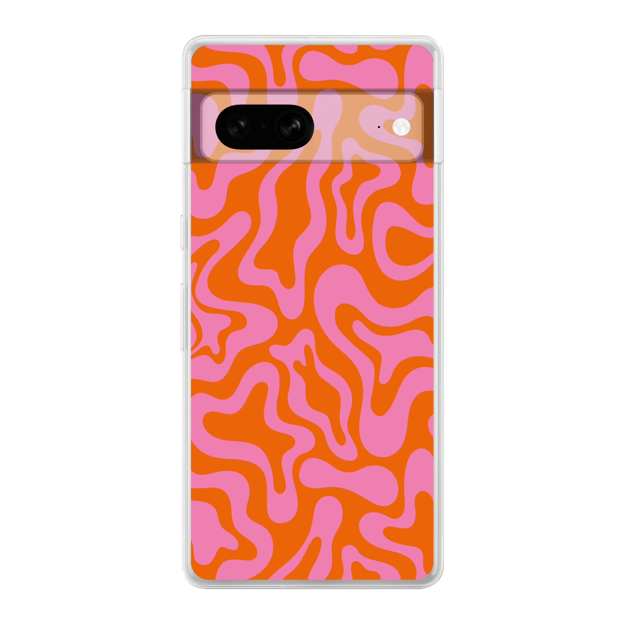 MuchoWow Handyhülle für Google Pixel 7 Muster - Rosa - Orange - Abstrakt - Modern, Phone Case, Silikon, Schutzhülle Dünn