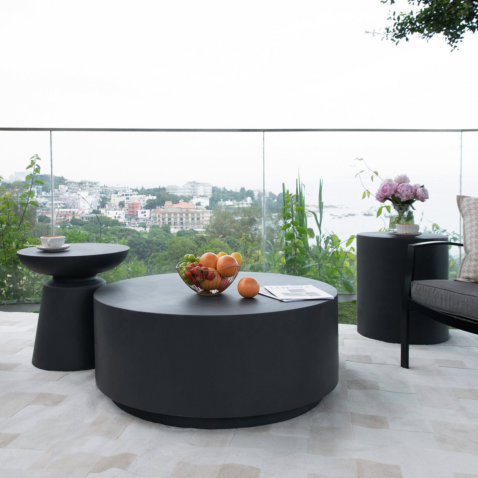 ELEMENTI Couchtisch ROME Betontisch rund, Gartentisch, Beistelltisch, Designmöbel (1 Tisch), wetterfest, pflegeleicht