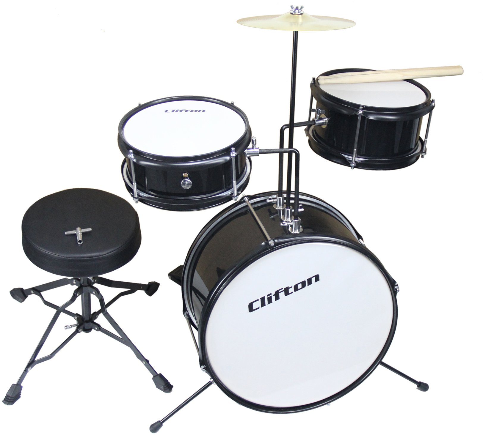 Clifton Kinderschlagzeug Junior Drum, schwarz, 3-St.