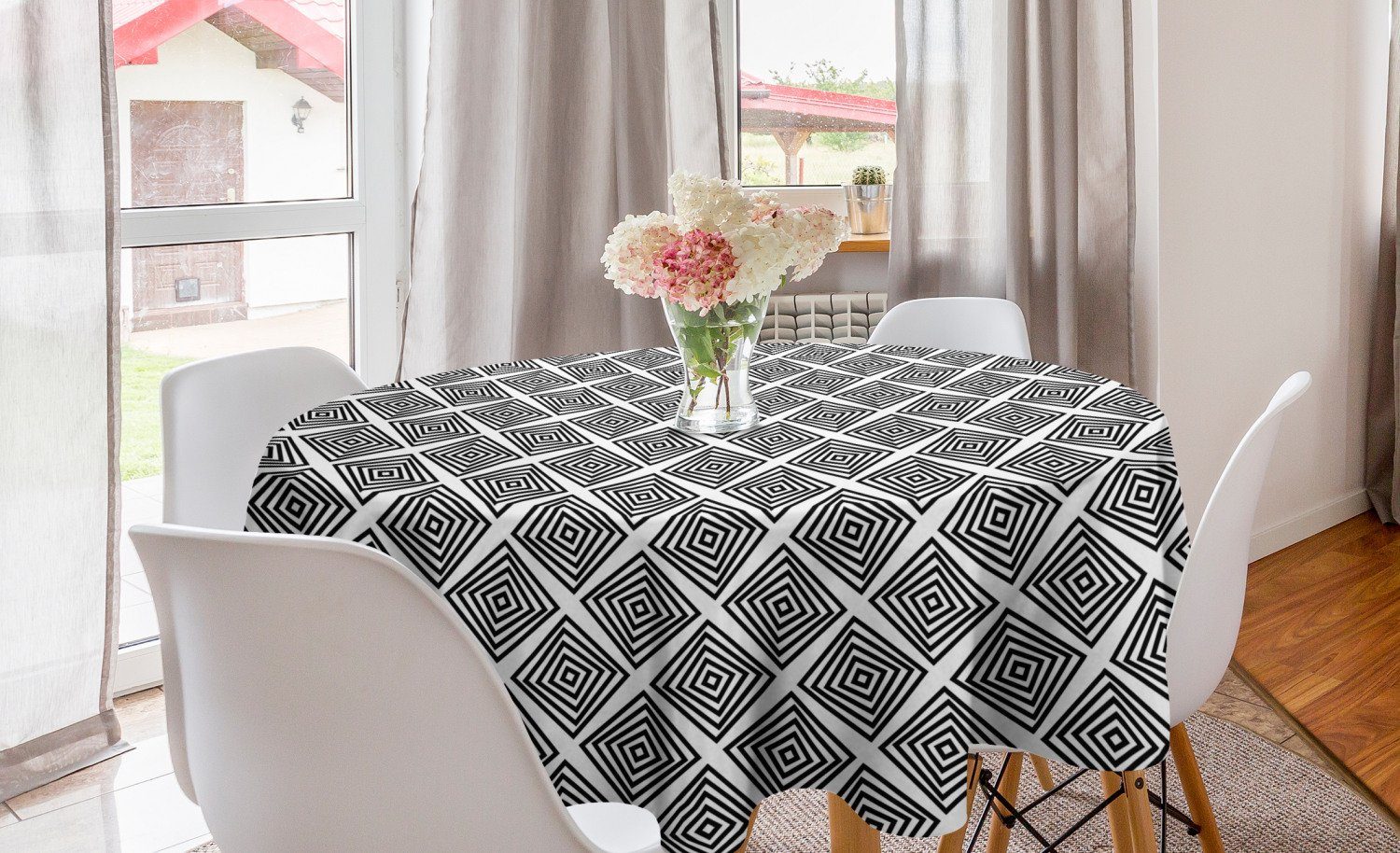 Esszimmer Dekoration, Abdeckung Konzentrische Tischdecke Quadrat-Muster Tischdecke für Abakuhaus Abstrakt Küche Kreis