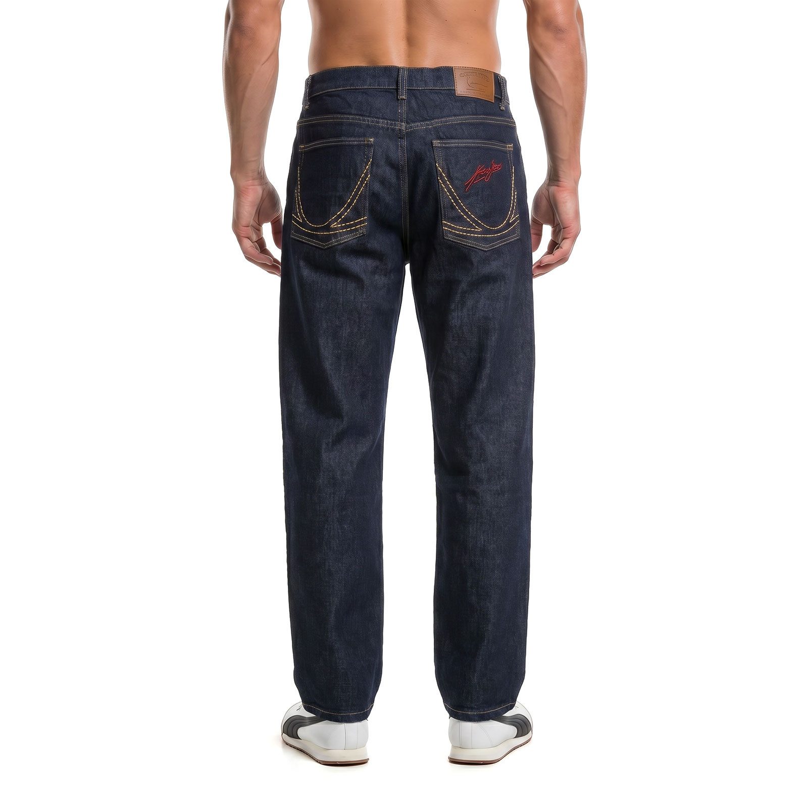 Karl Kani Relax-fit-Jeans Jeans Karl Kani Rinsed Relaxed Baggy (1-tlg) Kontrastnähte auf den Gesäßtaschen