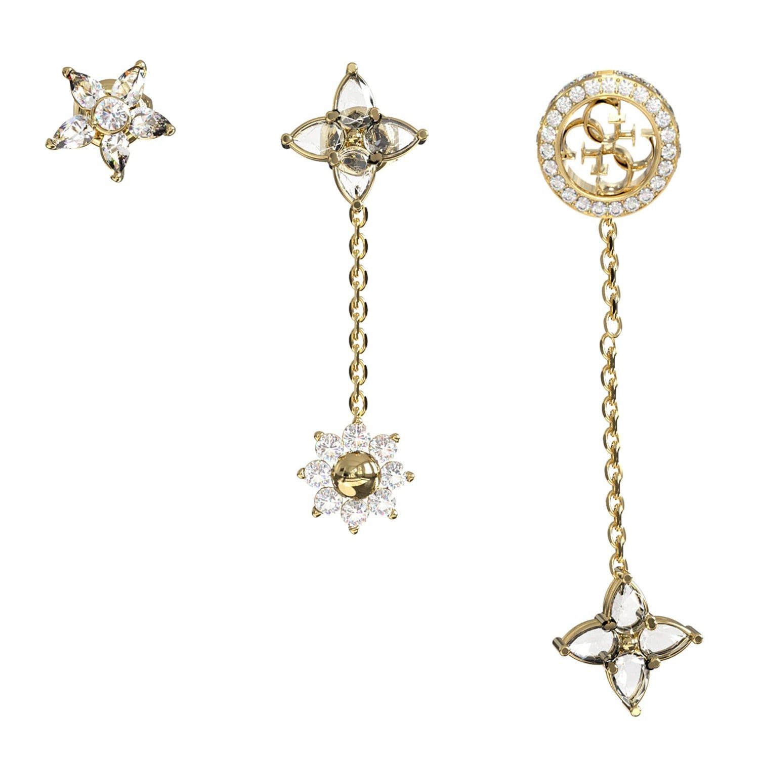 Guess Paar Ohrstecker Damen-3er-Set 4G Crystals Flowers