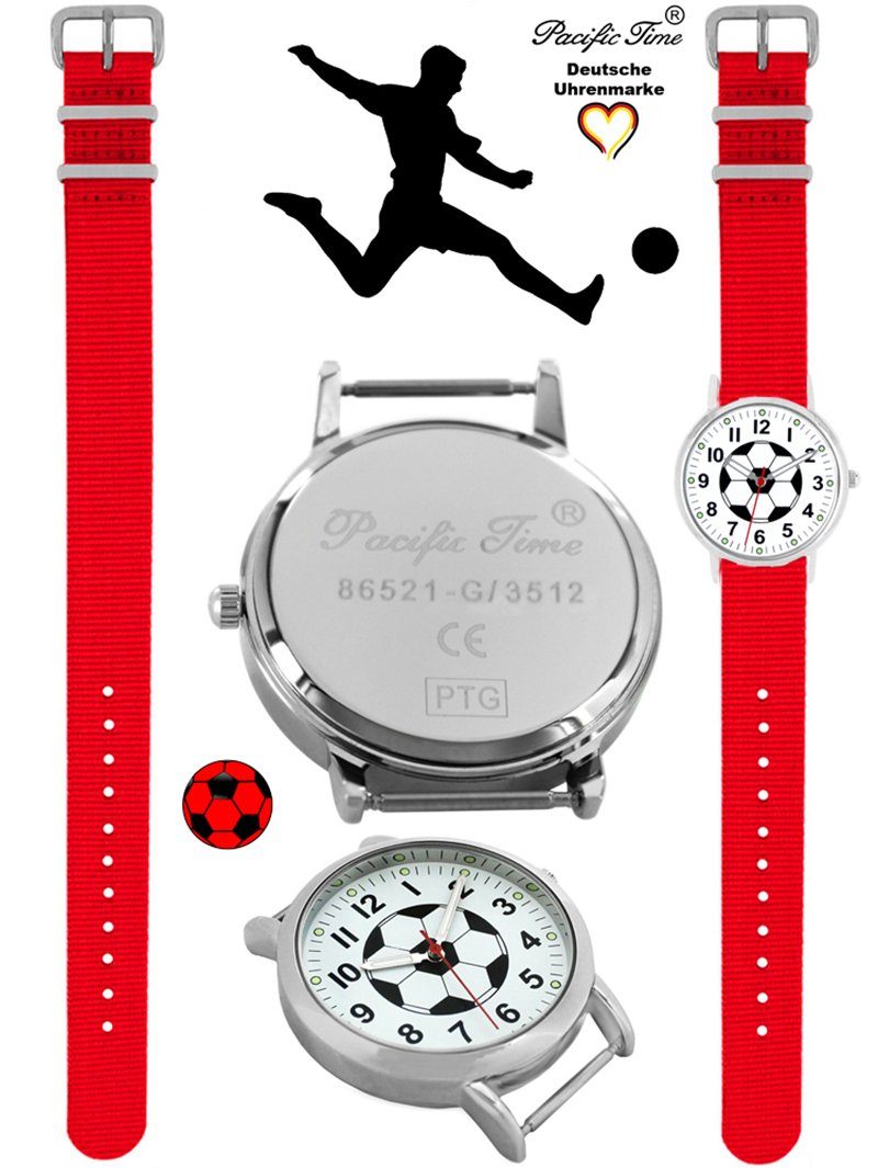 Quarzuhr Versand rot Fußball Match - Design Wechselarmband, Gratis Kinder und Pacific Time Armbanduhr Mix