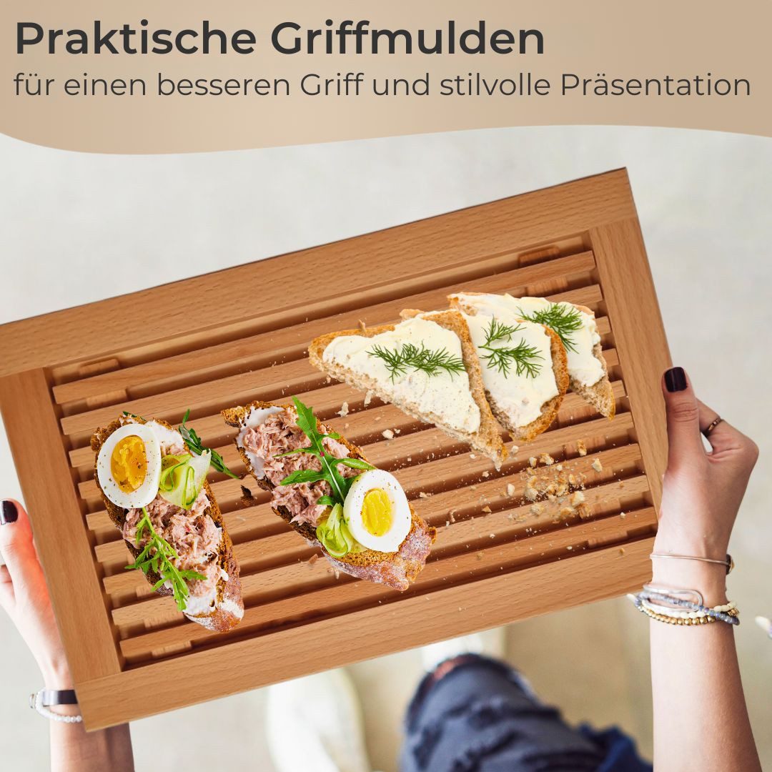 Topanbieter999 Brotschneidebrett Buchenholz mit Krümelfach 40 x 25 cm, Buchenholz, hergestellt in Europa – Bild 5 von 5