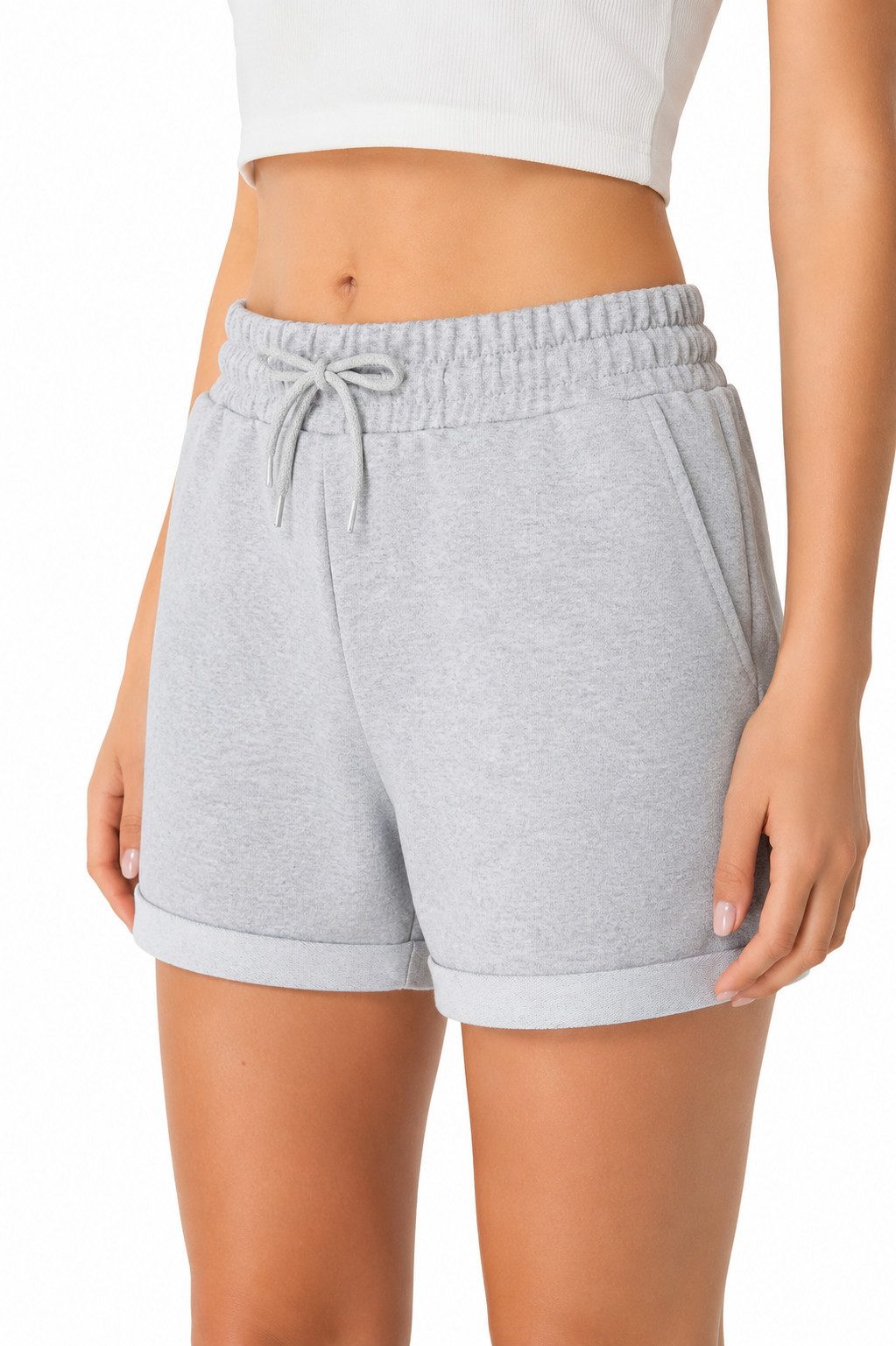 Smith & Solo Sweatshorts Kurze Hose Damen Shorts (1-tlg) Basic, Lycra, umschlagene Beinsaum