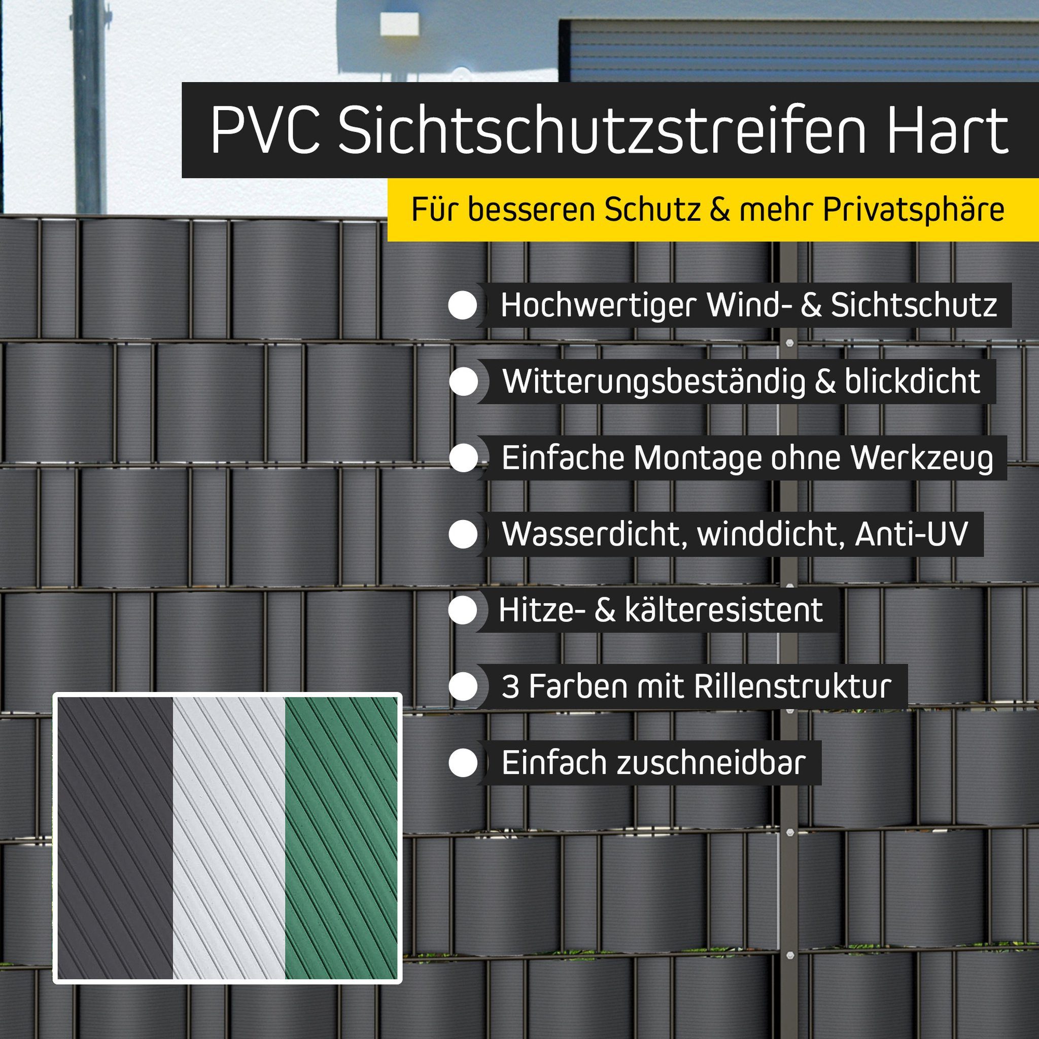 paramondo Sichtschutzstreifen PVC Sichtschutzstreifen Hart, 19 cm x 2,525 m, grau, 10 Stück, (Set, 10-St., 10 Stück), langlebig, witterungsbeständig, blickdicht, kürzbar