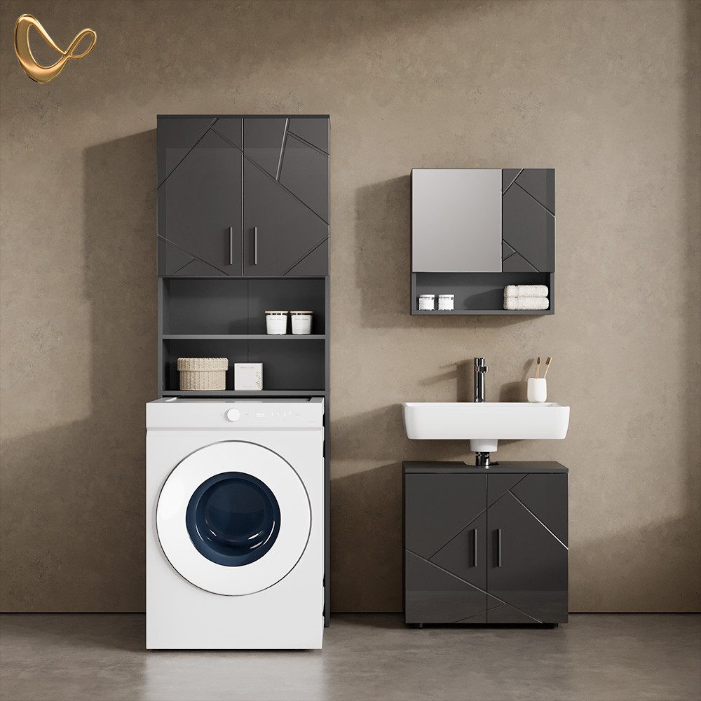 Livinity® Waschmaschinenumbauschrank Ronco, Anthrazit Hochglanz, 64 x 190.5 günstig online kaufen