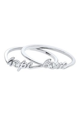 Elli Ring-Set Hope Love Kristalle 925er Silber, Hope-Schriftzug