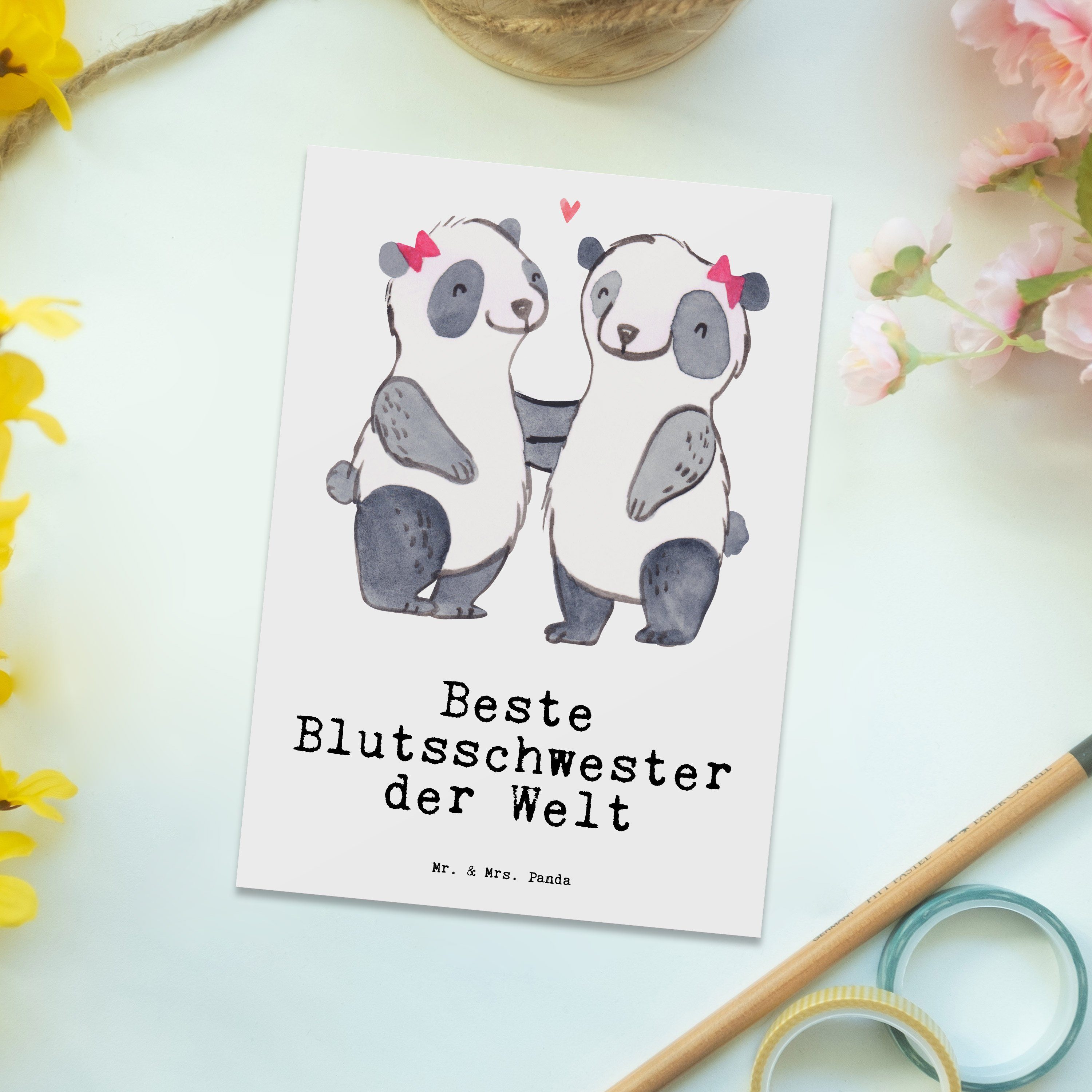Postkarte Panda Geschenk, - Beste Mrs. Blutsschwester Panda Welt & der Mr. - Weiß Ansichtsk für,