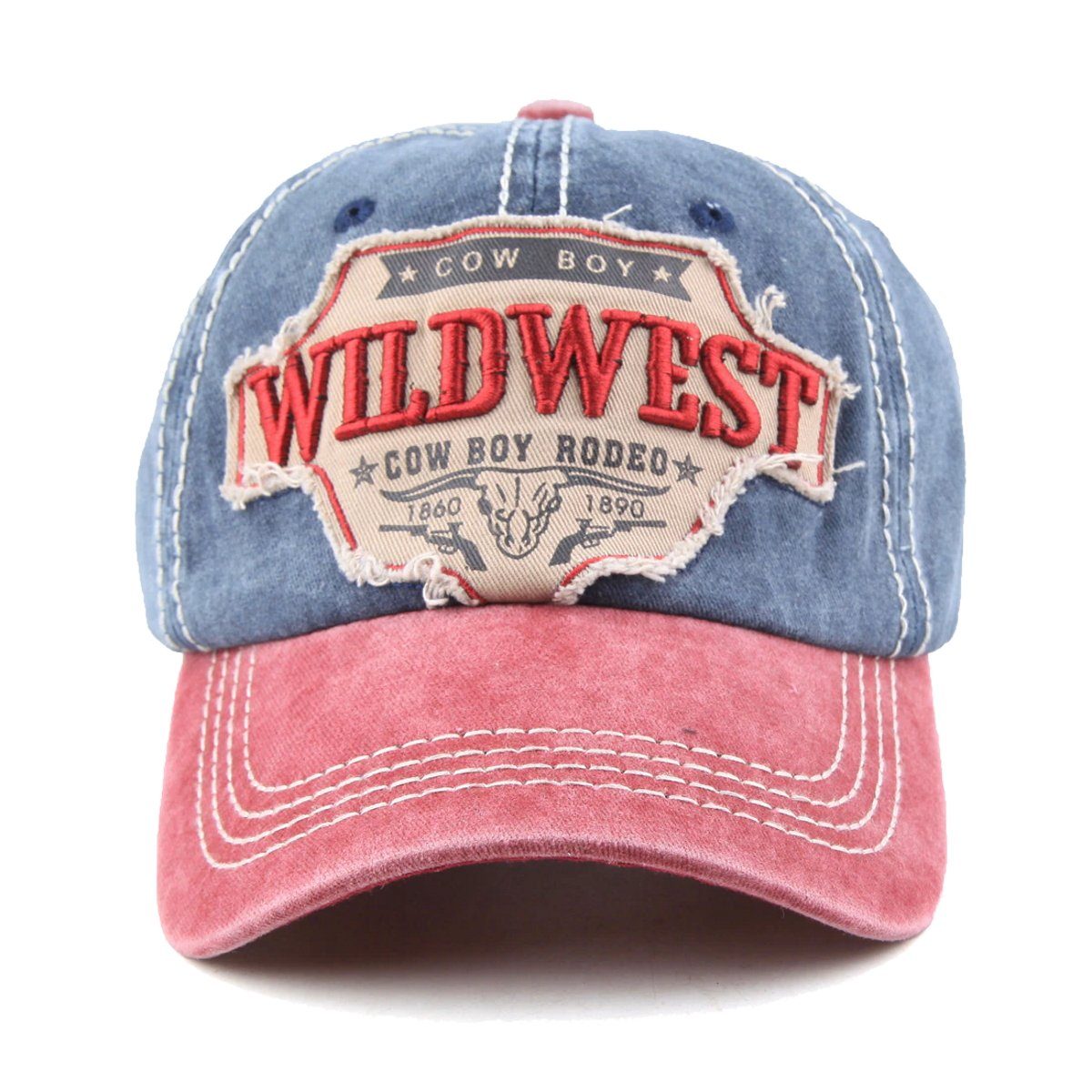 Sporty Baseball Cap Wildwest Western Retro Used Rodeo Look Cowboy Style Vintage Baseballcap Washed Rot/Navy Original