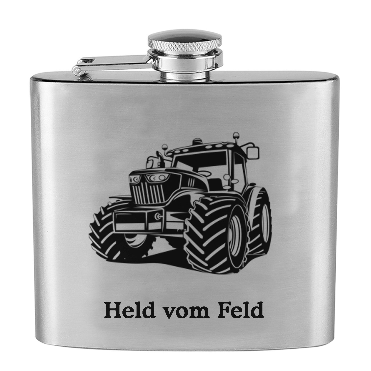 Lasernauten Flachmann Edelstahl Flachmann 170 ml mit Gravur Traktor und Spruch Held vom Feld