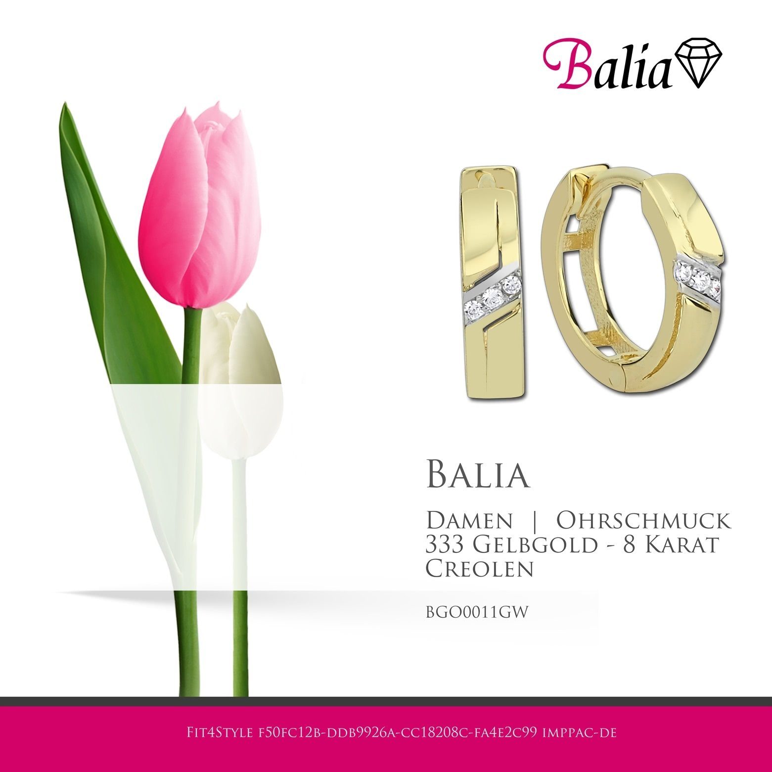 Balia Paar Creolen Balia Creolen Linien Damen weiß, 8K Farbe: gold Creolen (Creolen), Gelbgold 8 Karat, Gold aus 333 - für Damen