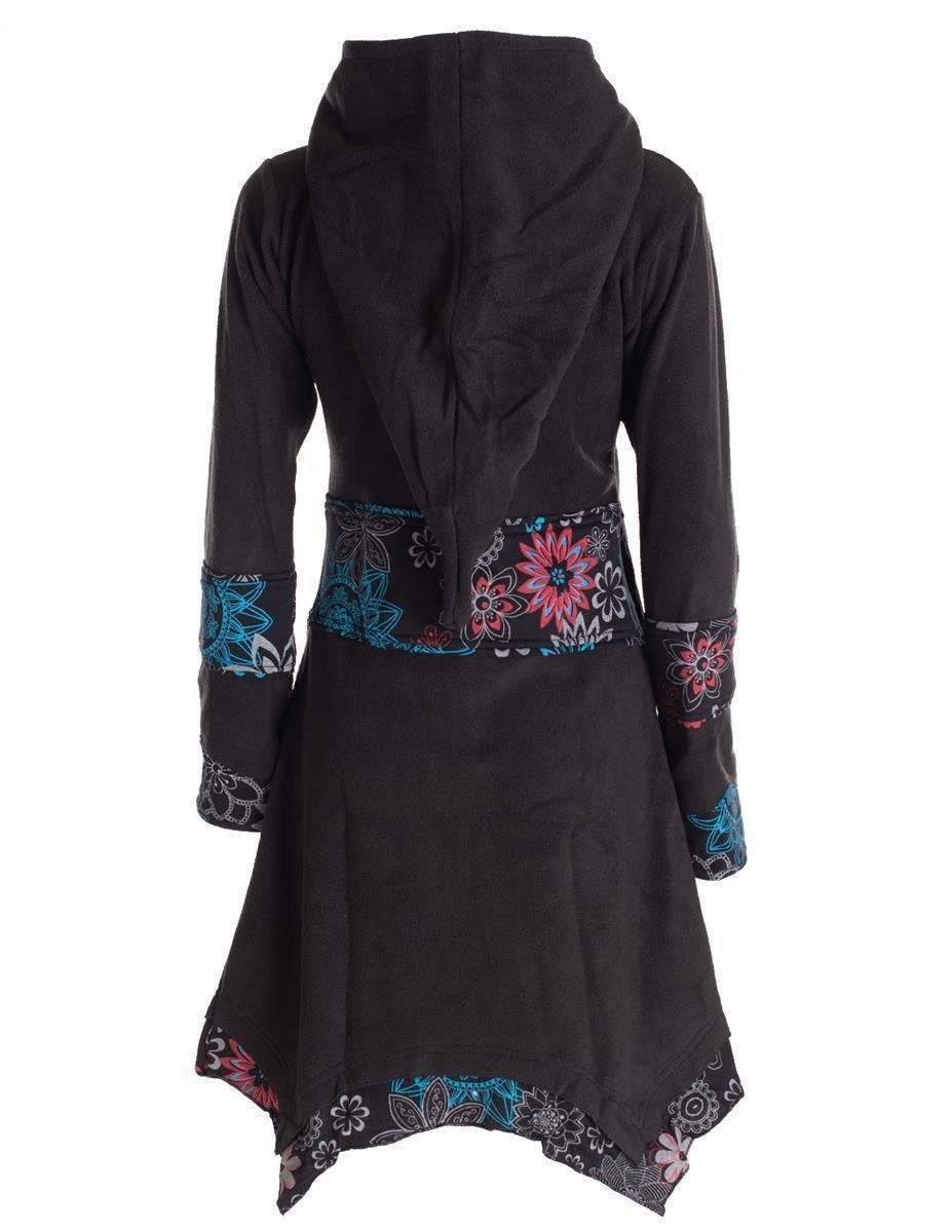 Zipfelkapuzenjacke Cardigan Vishes Fleecemantel Goa, Kurzmantel Mantel Gothik, Style Boho schwarz Ethno, Fleece Hooded