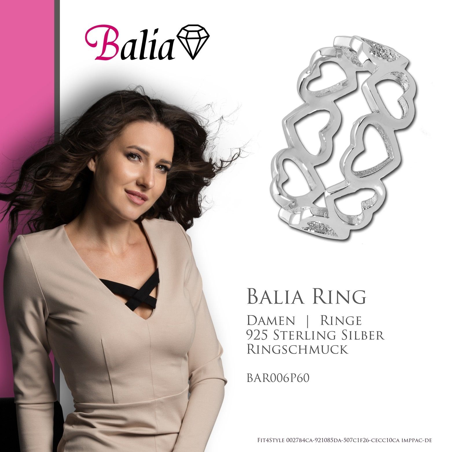 Herzen, Damen Balia (19,1), Ring 925 60 Silberring Herzen Sterling Silber vielen für (Fingerring), Damen Balia Ring mit