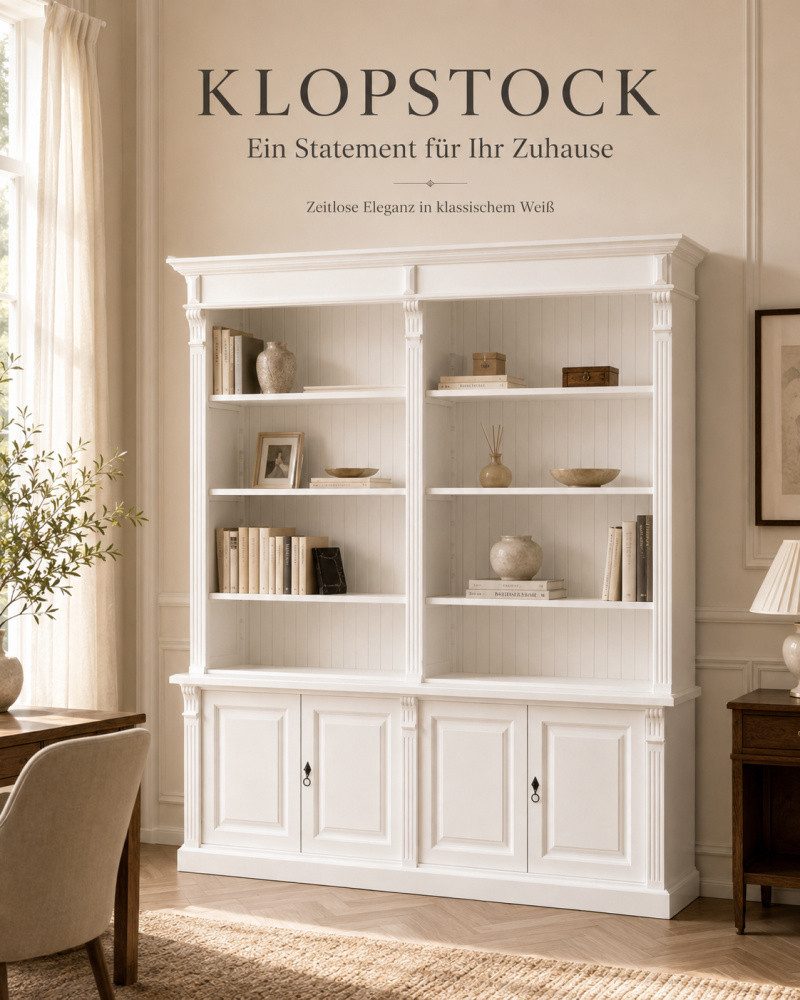 Wohnpalast Bücherregal Bücherschrank Klopstock im Landhaus Stil - Massivholz Regal 225 cm