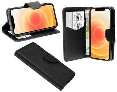 cofi1453 Handyhülle cofi1453® Buch Tasche "Fancy" für iPhone 12 Mini Handy Hülle Etui Brieftasche Schutzhülle mit Standfunktion, Kartenfach Schwarz