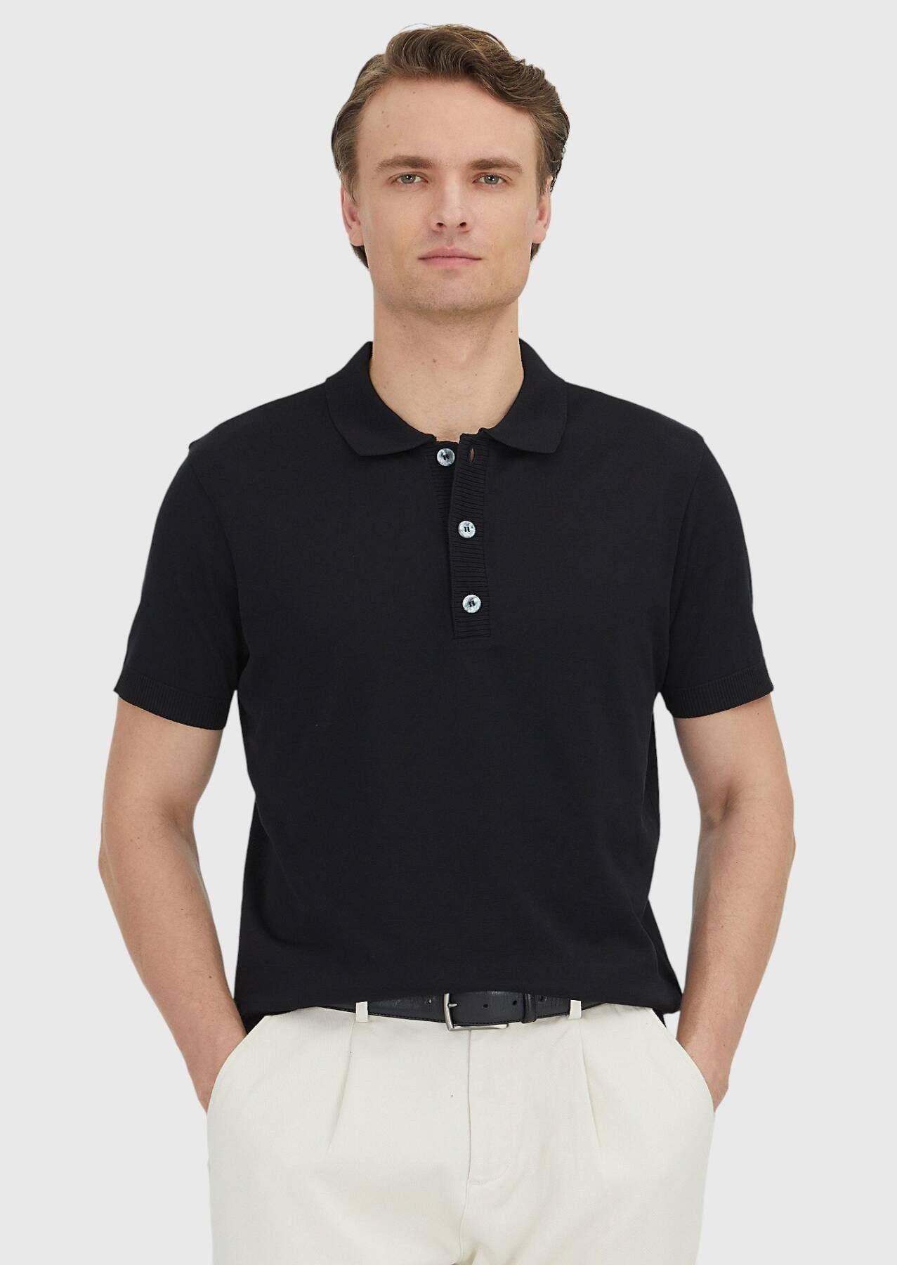 RAMSEY T-Shirt Schwarzes Polohemd aus 100% Baumwolle