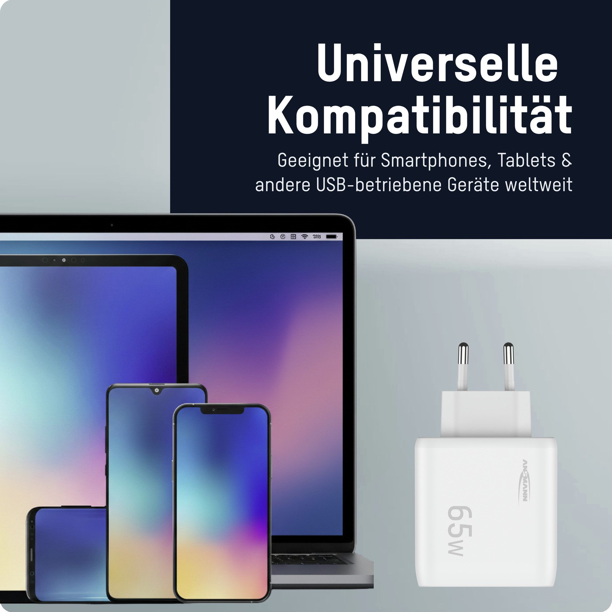 ANSMANN AG USB C Schnellladegerät PD 65W Universell iPhone Samsung USB-Ladegerät