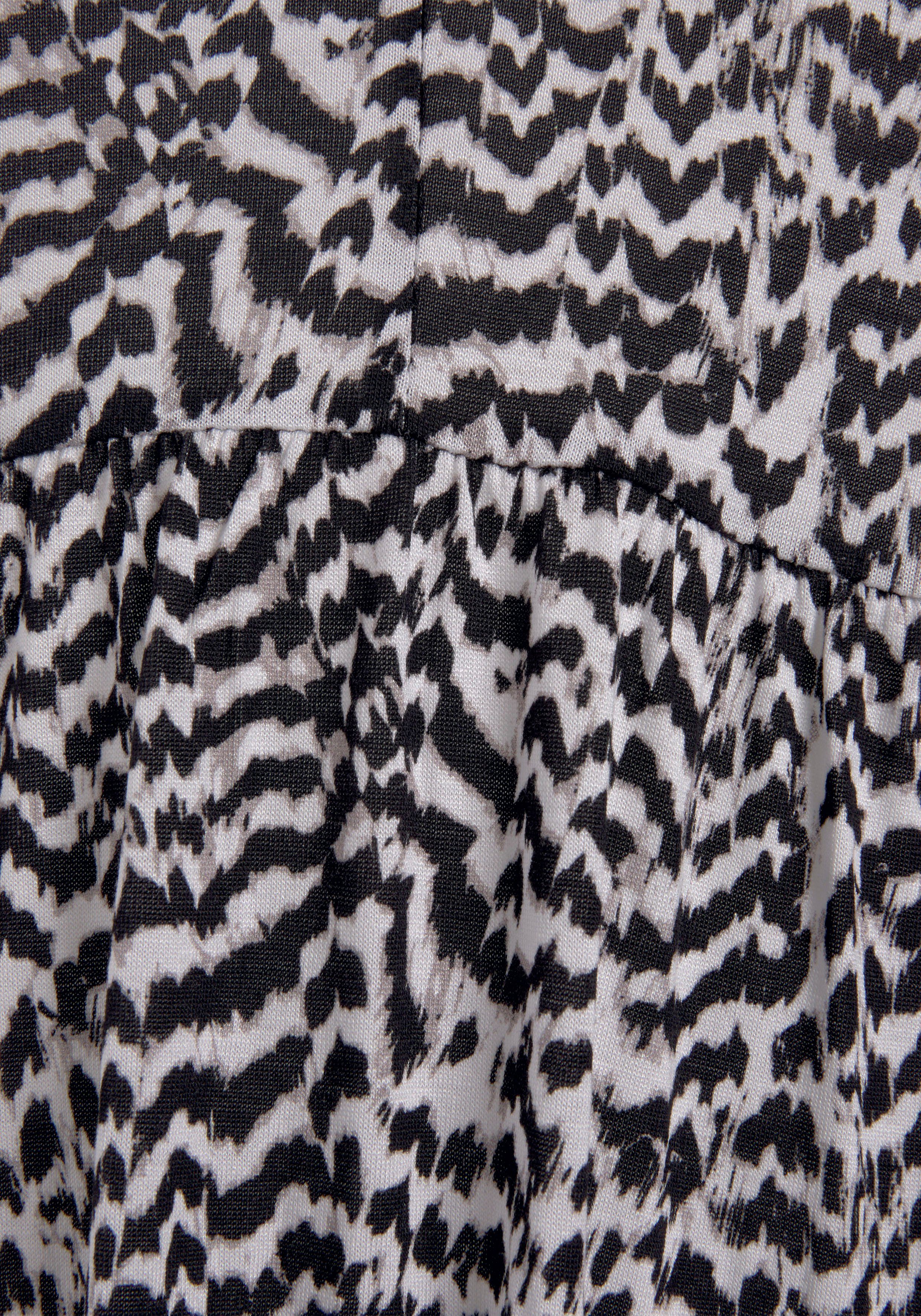 Vivance Jerseykleid mit Animalprint, V-Ausschnitt, 3/4-Ärmel mit Schlitzen Luftiges Beachkleid, locker geschnittenes Sommerkleid, Strandkleid
