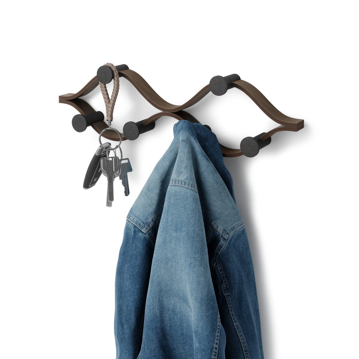 Umbra Garderobenhalter Wandgarderobe 6 Haken MONTAGE - Farbwahl, Tragfähigkeit insgesamt bis zu 13.6 kg, 2.3 kg pro Haken