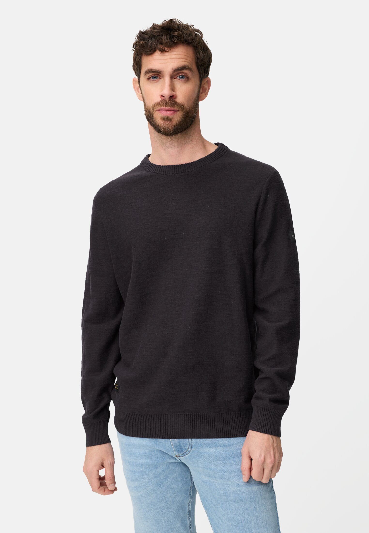 camel active Strickpullover Strickpullover aus reiner Baumwolle Langarm Markenlogo