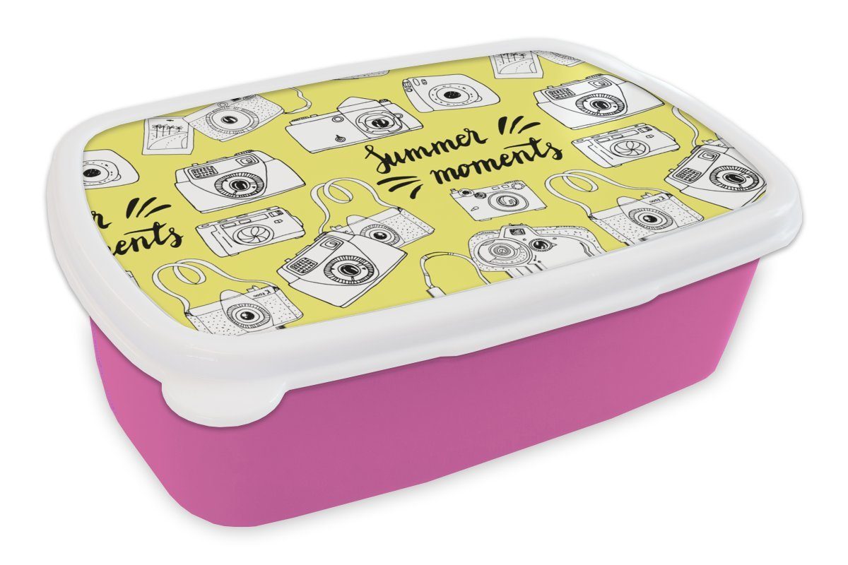 MuchoWow Lunchbox Kamera - Sommer - Zitate - Muster, Kunststoff, (2-tlg), Brotbox für Erwachsene, Brotdose Kinder, Snackbox, Mädchen, Kunststoff rosa