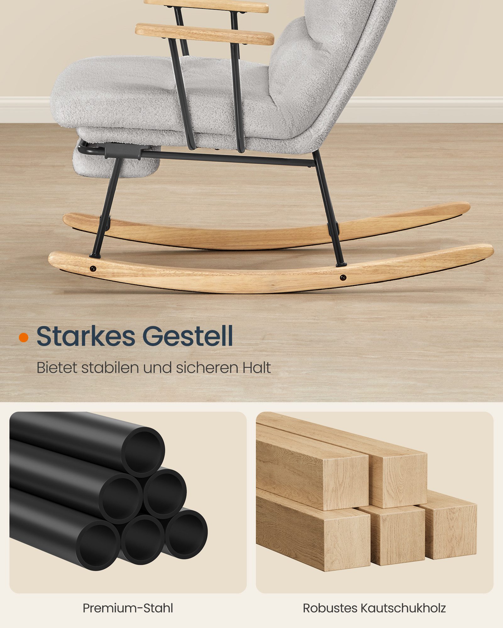 SONGMICS Schaukelsessel Schaukelstuhl mit Holzgestell, verstellbar, Schaukelstuhl, mit Massivholzfüßen, Schaukelsessel, für Schlafzimmer – Bild 4 von 5