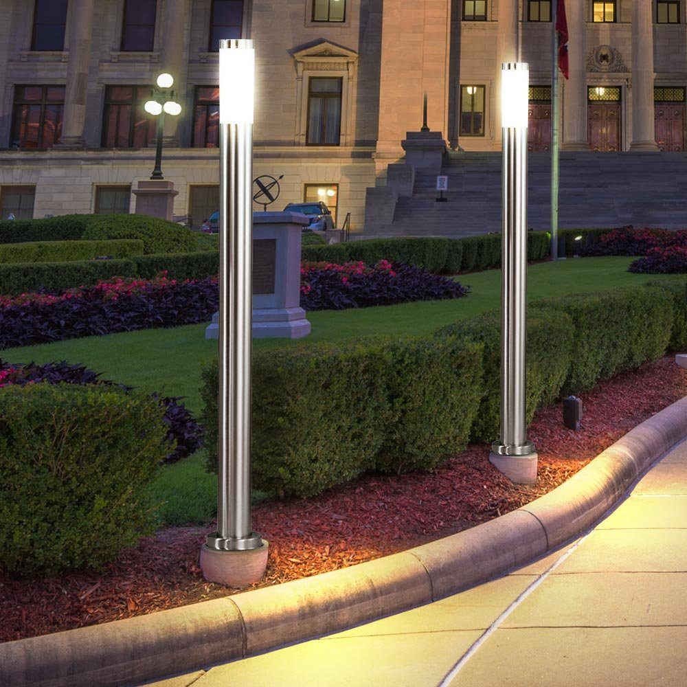etc-shop LED Außen-Stehlampe, Leuchtmittel inklusive, Warmweiß, 2er Set Außen Wand Stand Lampe IP44 Edelstahl Stand Säulen Leuchte im