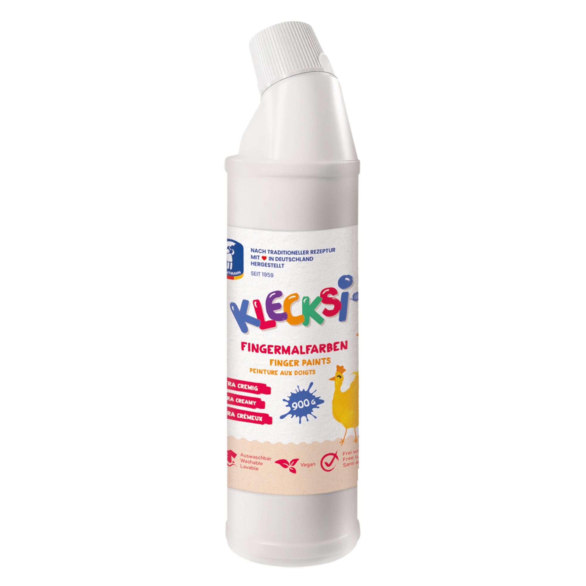 Feuchtmann Fingerfarbe Feuchtmann KLECKSi 900g Nachfüllflasche, Hautfreundliche, ungiftige & auswaschbare Fingermalfarbe ab 2 Jahren