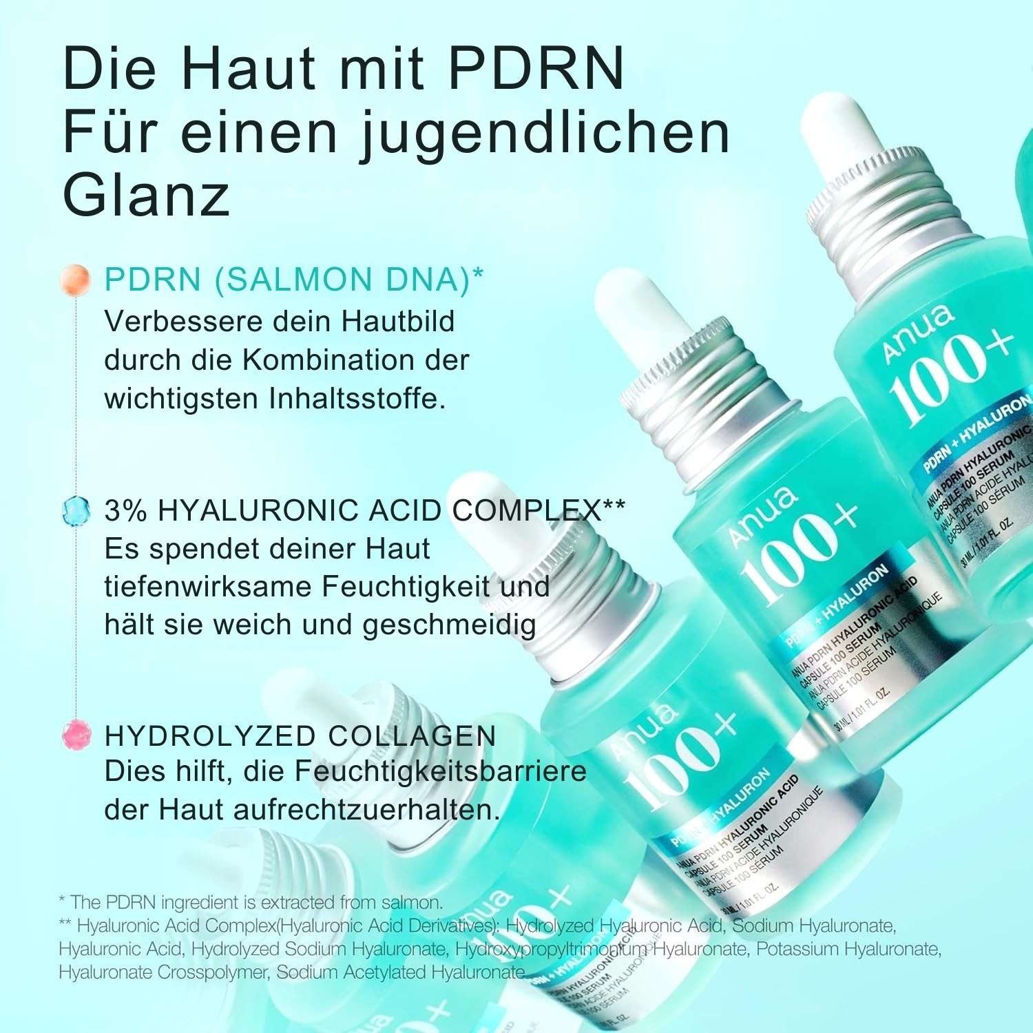 Anua Gesichtsserum PDRN Hyaluronic Acid Capsule 100 Serum 30ml – Feuchtigkeitsspendendes Anti-Aging Gesichtsserum mit 11-fach Hyaluronsäure, Kollagen &, Lachs-DNA – Für glatte, strahlende Haut & verbesserte Elastizität