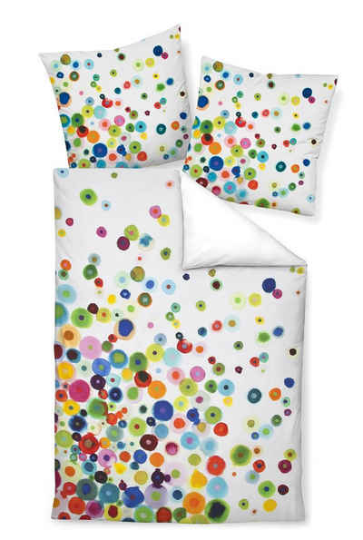 Bettwäsche Mako-Baumwolle, Traumschloss, Mako-Satin, 2 teilig, bunte Punkte auf weißem Hintergrund