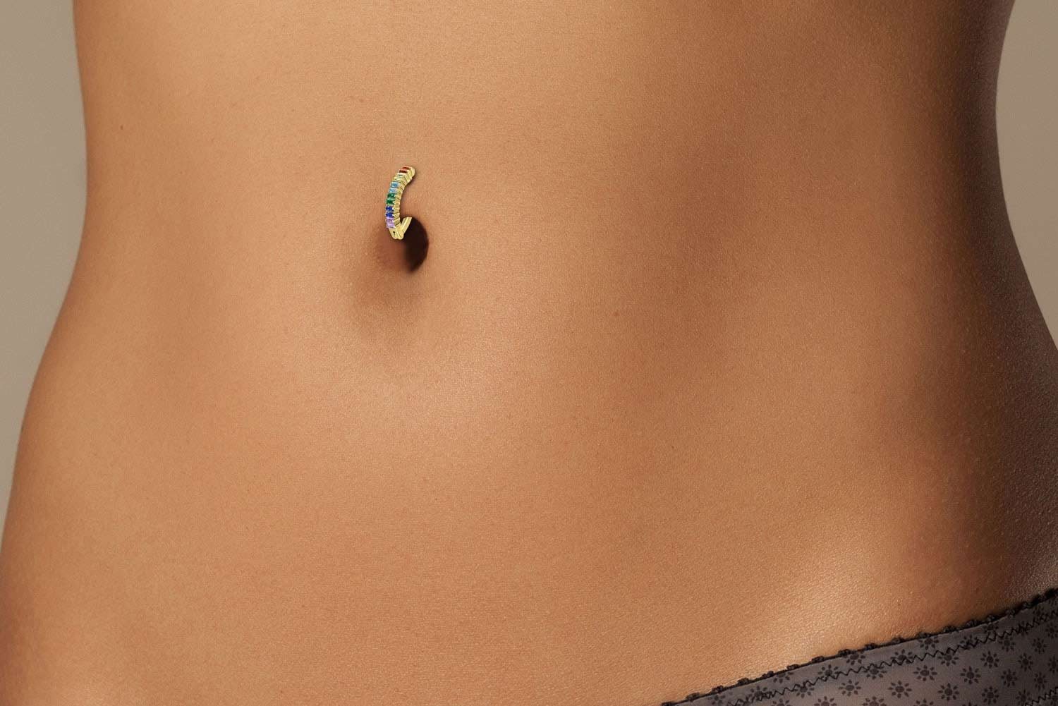 PIERCINGLINE Bauchnabelpiercing Titan Bauchnabelclicker BOGEN + EINGEFASSTE BUNTE KRISTALLRECHTECKE (Clicker, 1-tlg)