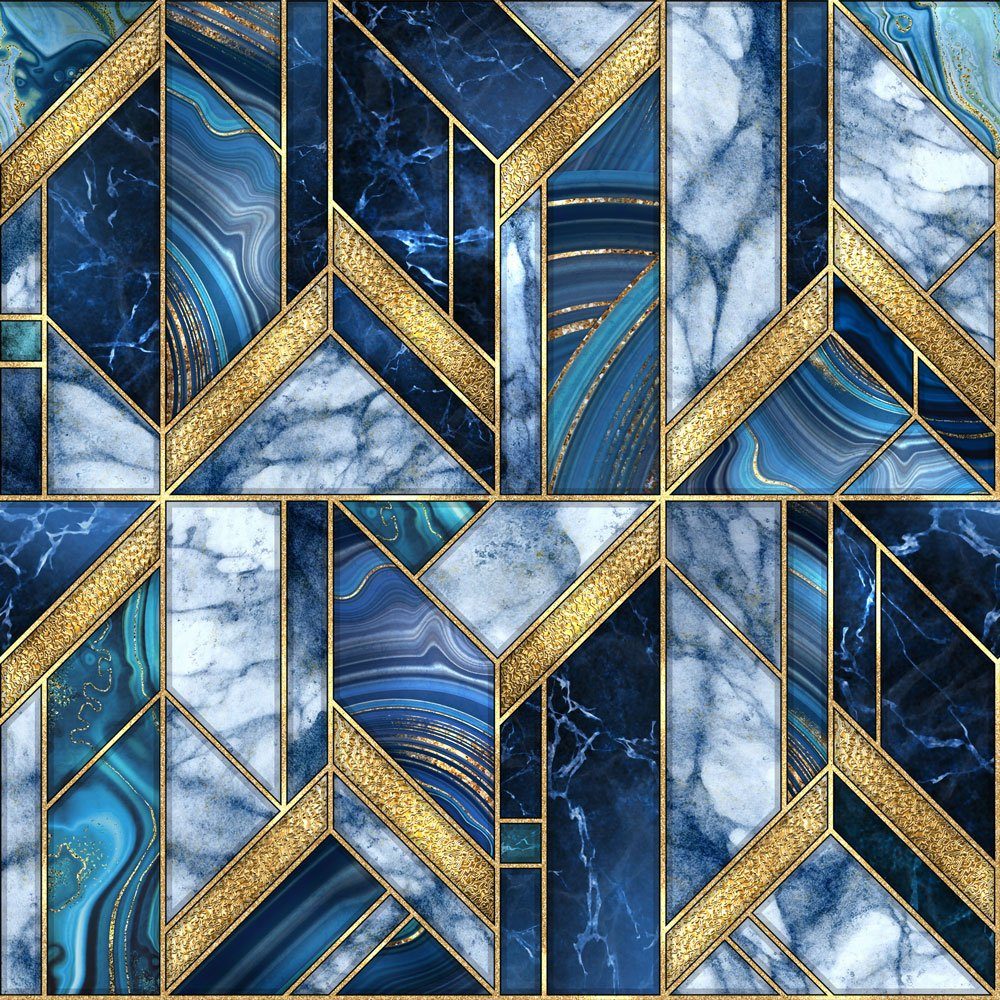 wandmotiv24 Fototapete Marmor Mosaik blau gold, glatt, Wandtapete, Motivtapete, matt, Vliestapete