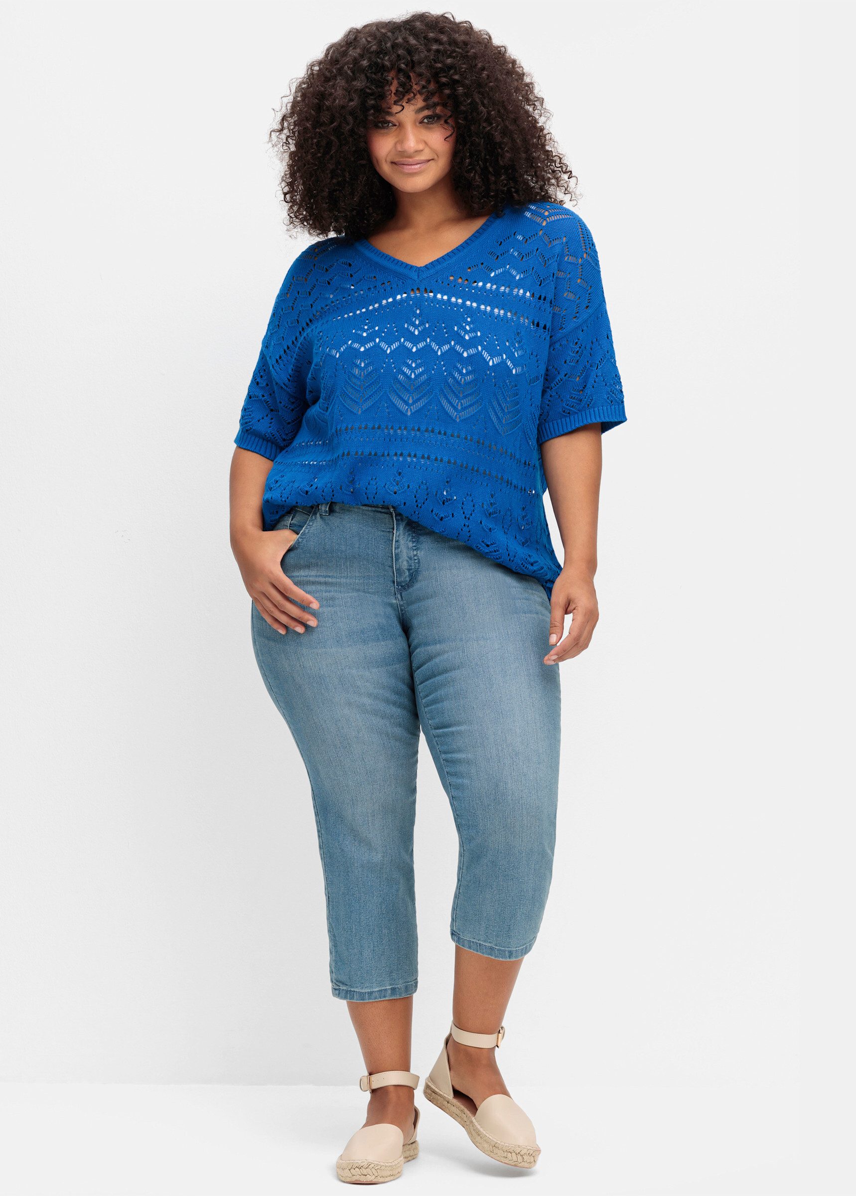 Sheego Strickpullover Pullover . im Ajourstrick, in Oversize-Form günstig online kaufen