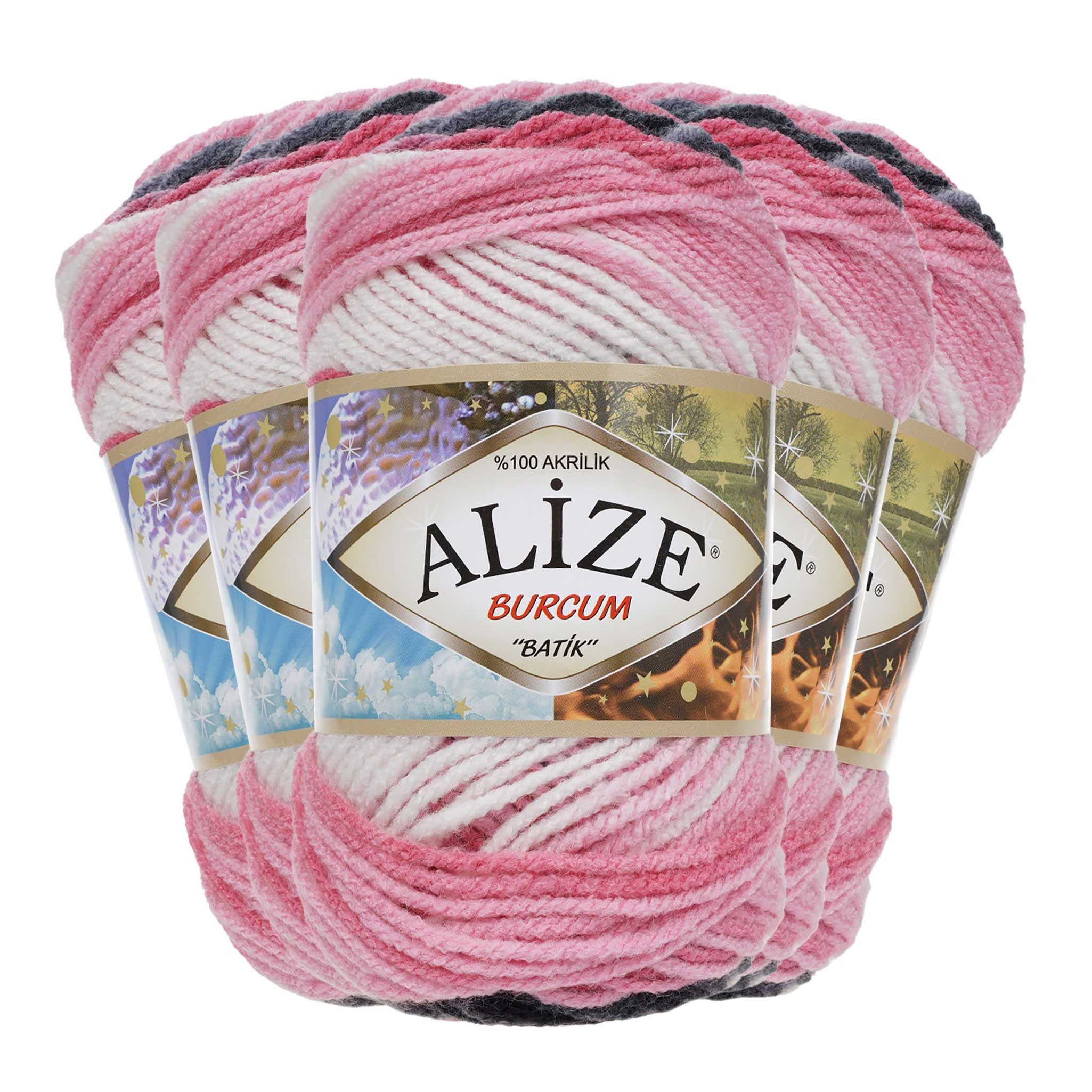 Alize 500g Strickgarn ALIZE BURCUM Batik Wolle Winter Handstrickgarn Effektgarn, 1050 m (Paket, 5-St), 1602