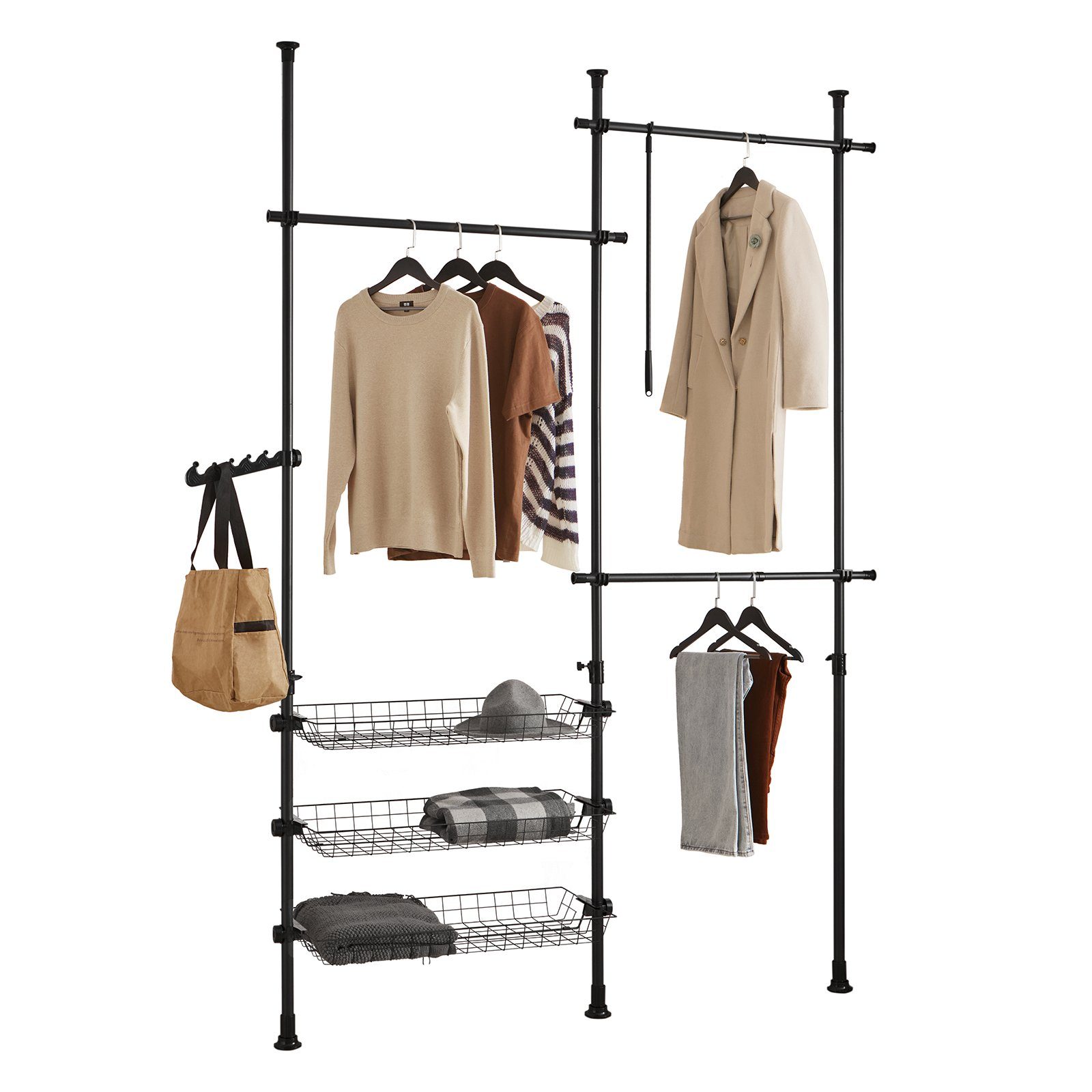 SoBuy Kleiderständer FRG34, Garderobenständer mit 3 Kleiderstangen und 3 Kö günstig online kaufen