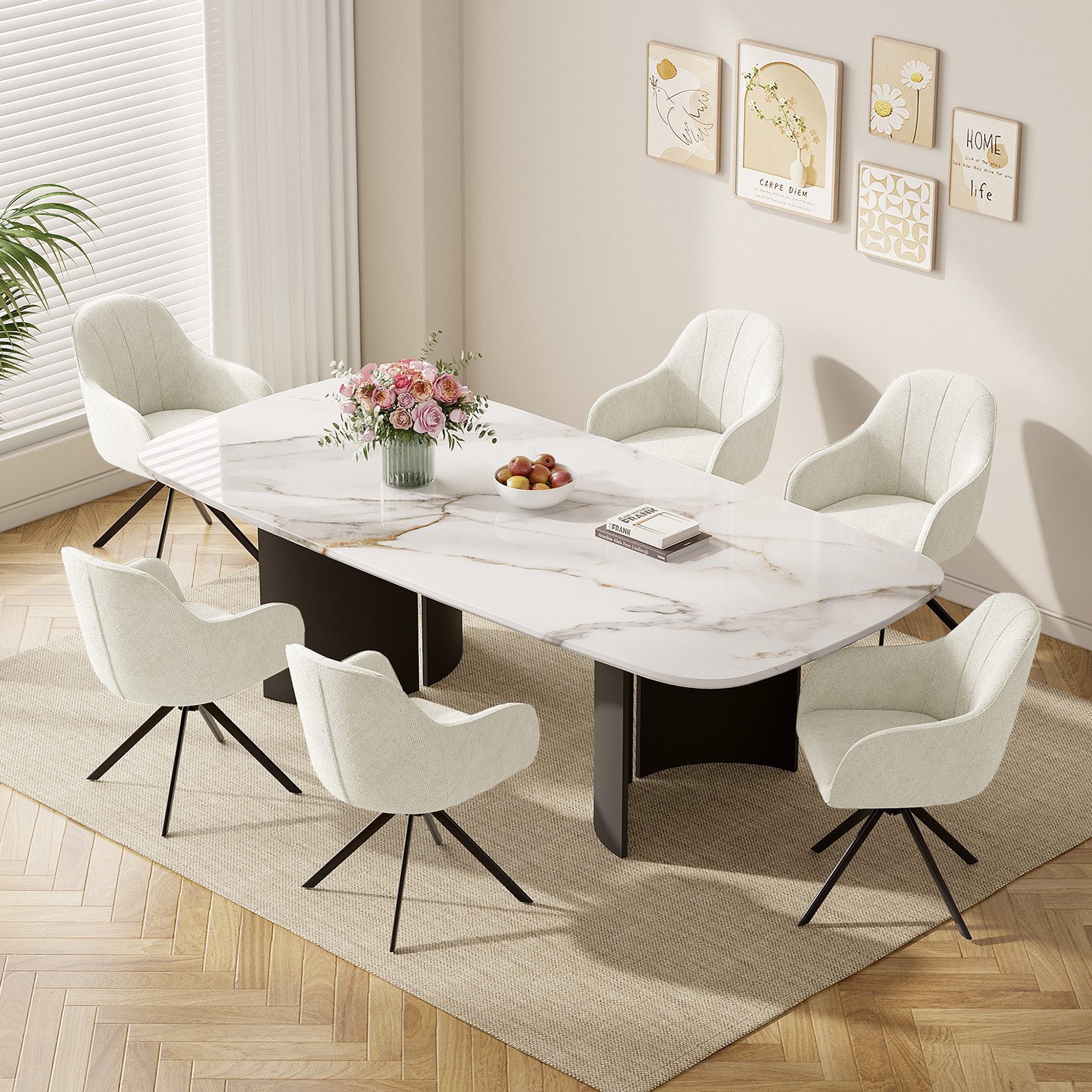 HawthyHome Polsterstuhl 360° drehbar mit Armlehne und Metallbeinen, 4-Fußstuhl (6 St), Moderner Küchenstuhl Esszimmerstuhl für Wohnzimmer & Büro